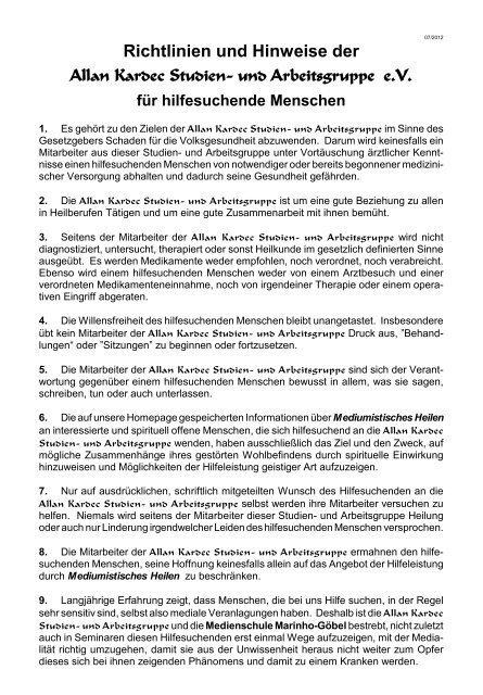 Richtlinien und Hinweise der Allan Kardec Studien- und ...