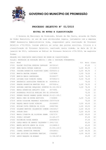 PROCESSO SELETIVO - Prefeitura Municipal de Promissão