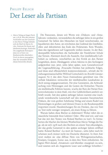 Philipp Felsch: Der Leser als Partisan (PDF)