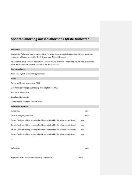Spontan abort og missed abortion i første trimester