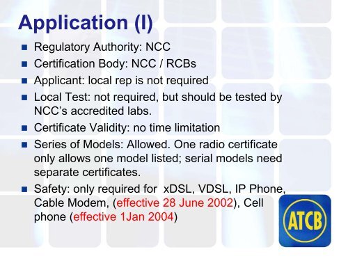 Chinese-Taipei Regulatory Requirements for Telecommunications ...