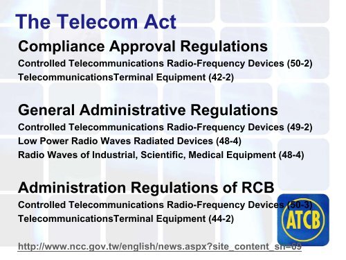 Chinese-Taipei Regulatory Requirements for Telecommunications ...