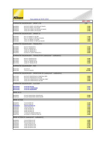 Cenik NIKON SPORT OPTICS 20100118 CZ.1 - Nikon Europe