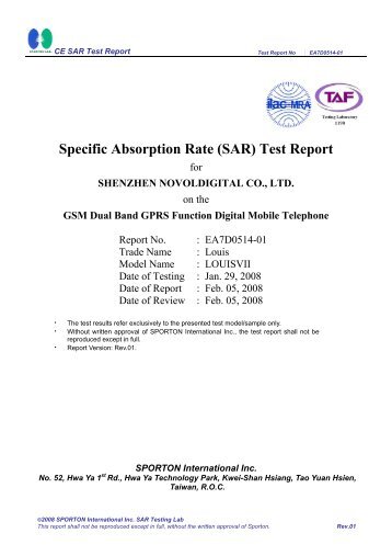 Specific Absorption Rate (SAR) Test Report - Filka Mobile