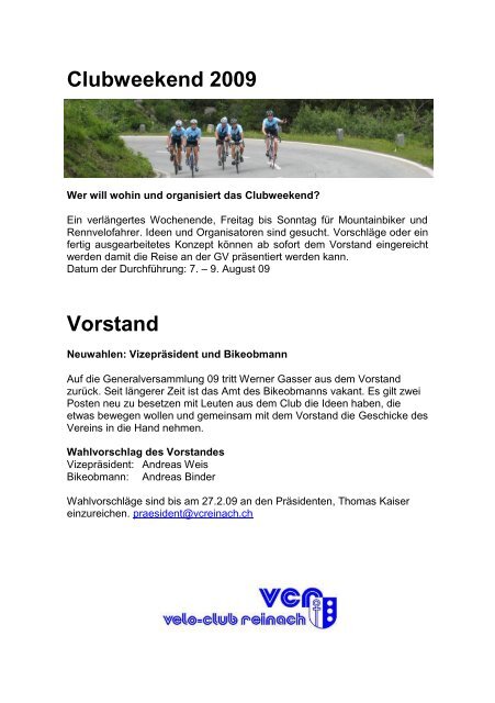 Kettenblatt Februar - Velo-Club Reinach