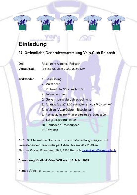 Kettenblatt Februar - Velo-Club Reinach