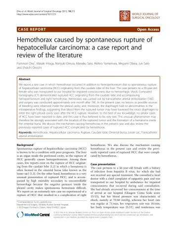 Hemothorax caused by spontaneous rupture of hepatocellular ...