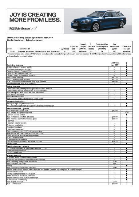 E61 525d Edition Sport Options and Specs_MY10-09 - BMW New