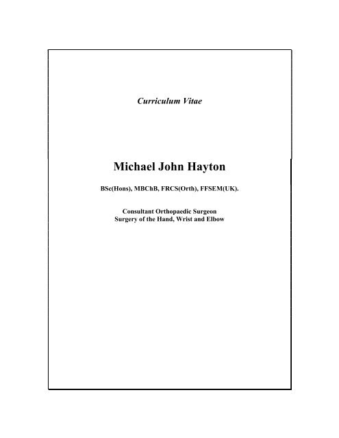 Michael John Hayton - Hand Surgery in Manchester, Mr Mike ...