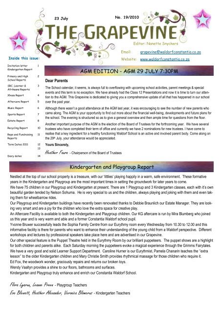 No 19 23rd July 10 Constantia Waldorf School No 19 23rd July 10 Constantia Waldorf School