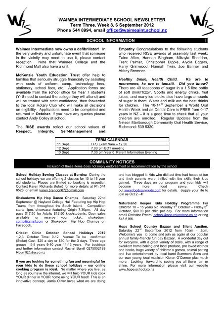 WAIMEA INTERMEDIATE SCHOOL NEWSLETTER Term Three ...