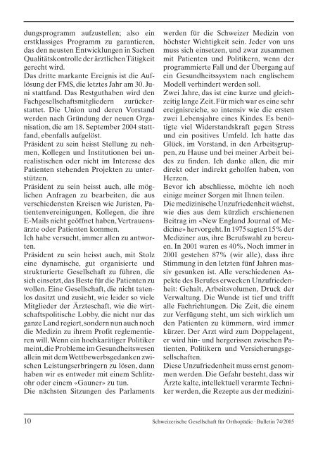 Bulletin 74 - Schweizerische Gesellschaft für Orthopädie und ...