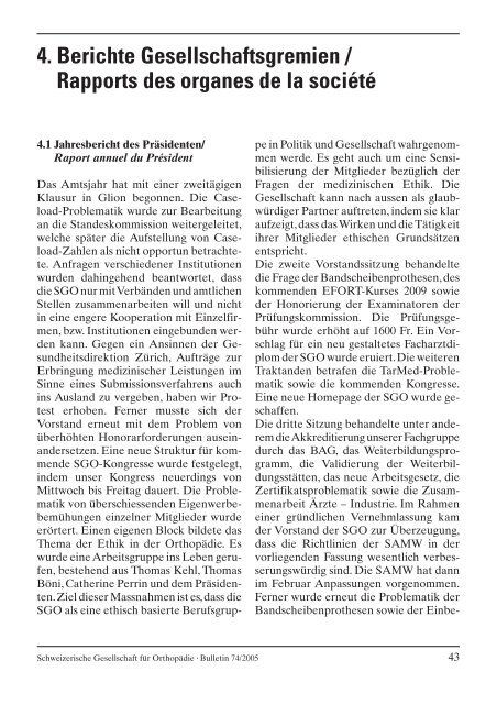 Bulletin 74 - Schweizerische Gesellschaft für Orthopädie und ...