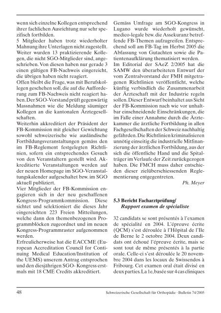 Bulletin 74 - Schweizerische Gesellschaft für Orthopädie und ...