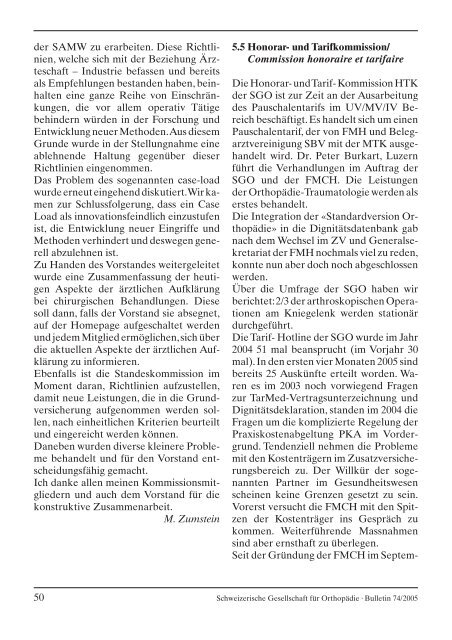 Bulletin 74 - Schweizerische Gesellschaft für Orthopädie und ...