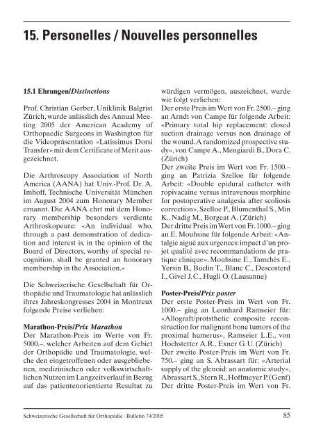 Bulletin 74 - Schweizerische Gesellschaft für Orthopädie und ...