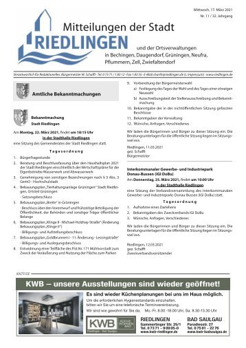 Amtliches Mitteilungsblatt Riedlingen 17.03.2021