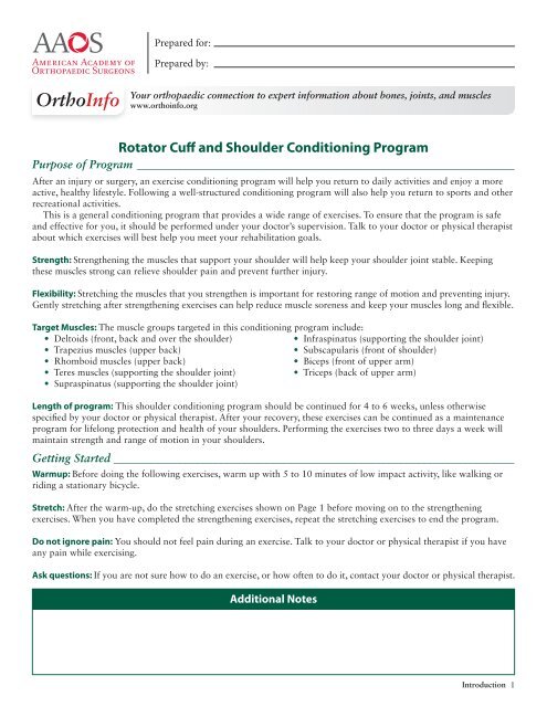 Rotator Cuff and Shoulder Conditioning Program American