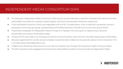 Independent Media Presentation to Parliament Standing Committee on Finance