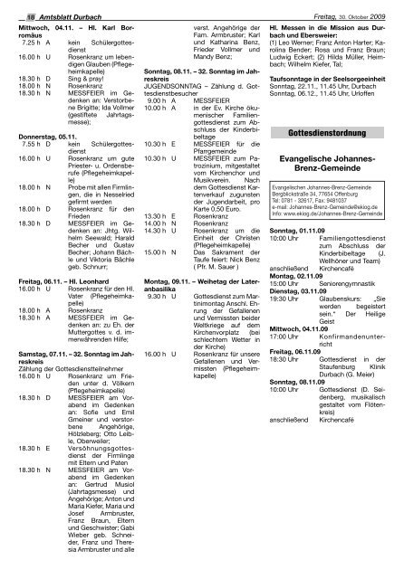 Tourist-Information/Verkehrsverein Durbach in der Zeit vom 30 ...