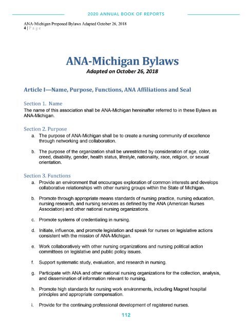 ANA-Michigan - 2020 Annual Book of Reports