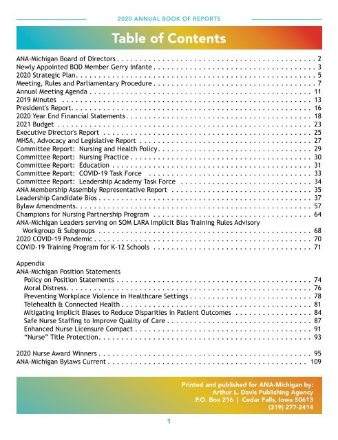 ANA-Michigan - 2020 Annual Book of Reports