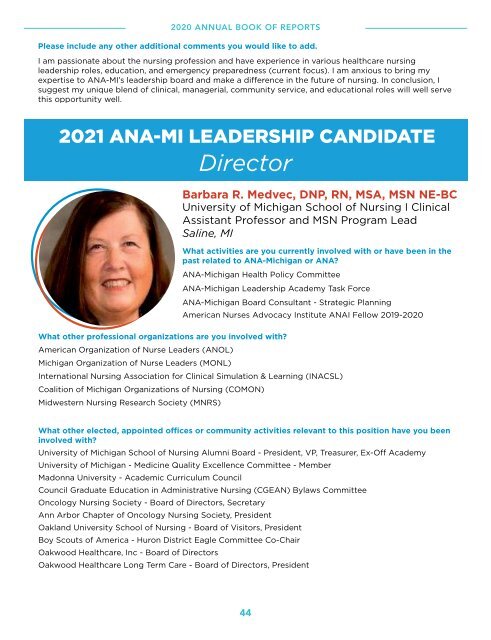 ANA-Michigan - 2020 Annual Book of Reports