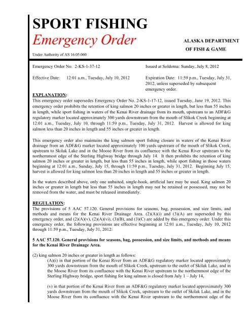 SPORT FISHING Emergency Order - Alaska Department of Fish and