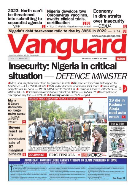 23032021 - Insecurity: Nigeria in critical situation — DEFENCE MINISTER