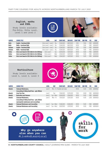 Adult learning part time courses - April to July 2021