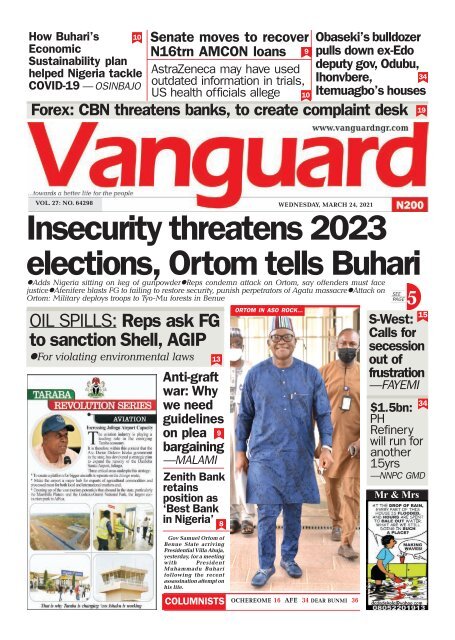 24032021 - Insecurity threatens 2023 elections, Ortom tells Buhari