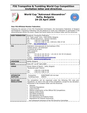 FIG Trampoline & Tumbling World Cup Competition Invitation letter ...
