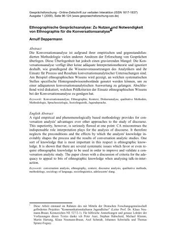 Ethnographische Gesprächsanalyse: Zu Nutzen und Notwendigkeit ...