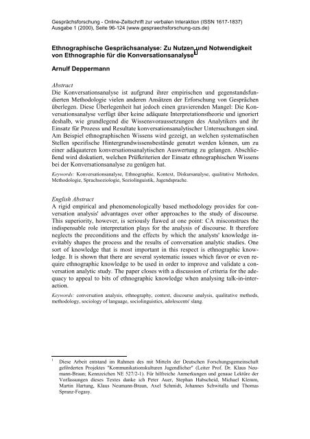 Ethnographische Gesprächsanalyse: Zu Nutzen und Notwendigkeit ...