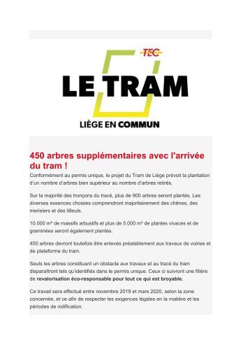 450 arbres supplémentaires avec l&#039;arrivée du Tram