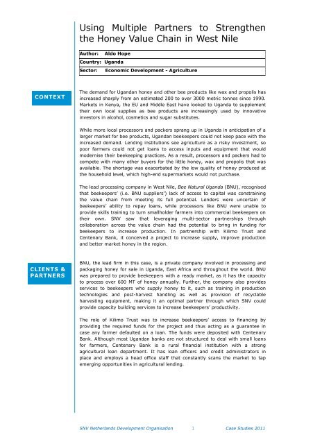 Using Multiple Partners to Strengthen the Honey Value Chain ... - SNV