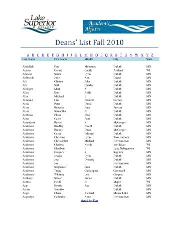 Deans' List Fall 2010