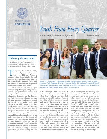YFEQ Newsletter Summer 09 - Phillips Academy, Andover
