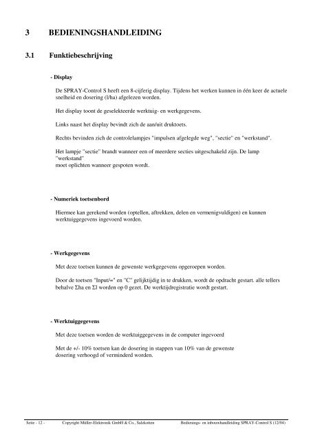 en inbouwhandleiding SPRAY-Control S - Müller Elektronik