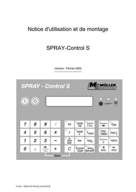 Notice d'utilisation et de montage SPRAY-Control S - Müller Elektronik