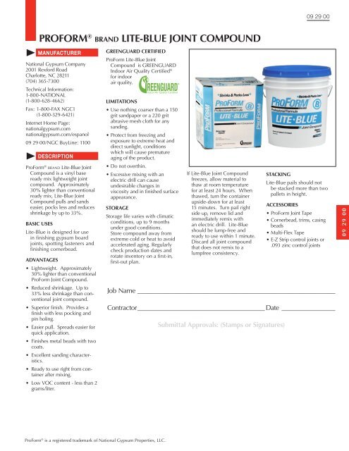 110904-ProForm Lite-Blue.indd - National Gypsum Company