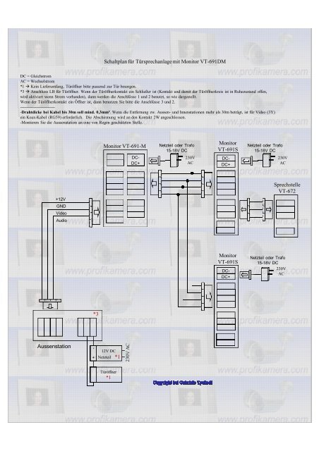 Schaltplan für Türsprechanlage mit Monitor VT-691DM Monitor VT ...