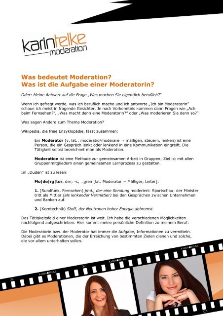 Was bedeutet Moderation? Was ist die Aufgabe einer ... - Karin Telke