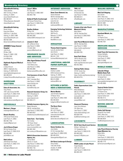 Lake Placid Chamber Directory