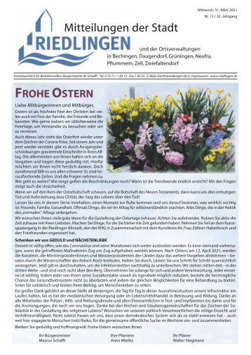 Amtliches Mitteilungsblatt Riedlingen 31.03.2021