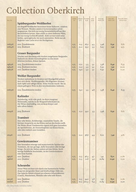 Sortiments- und Preisliste -E- Oberkircher Winzer