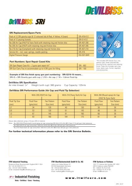 Devilbiss Fluid Tip Chart