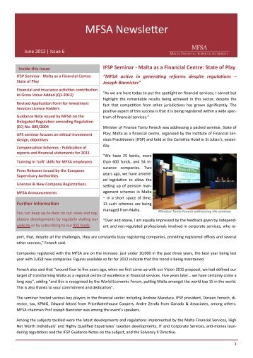 MFSA Newsletter - June 2012 - Malta Financial Services Authority