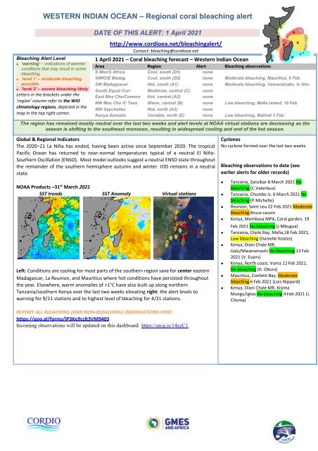 WIO bleaching alert-21-04-01