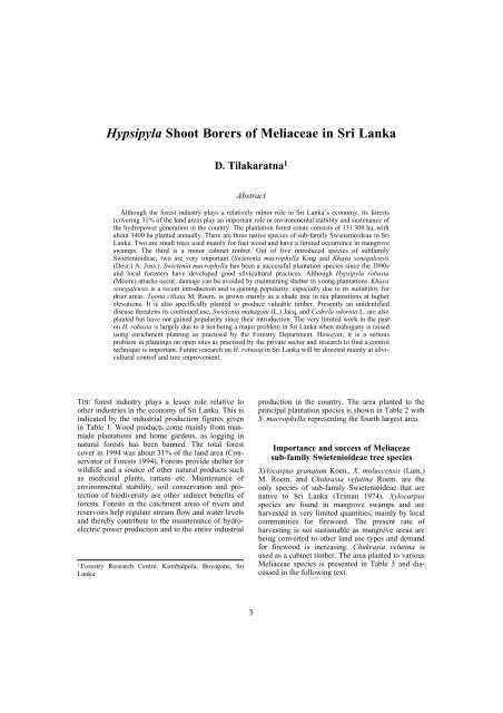 Hypsipyla Shoot Borers of Meliaceae in Sri Lanka - Australian ...